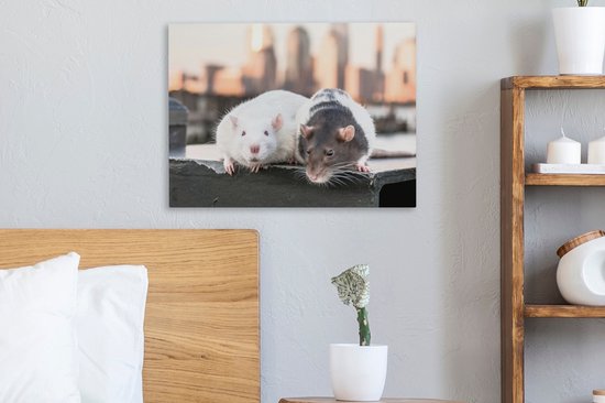 Peintures sur toile - Deux rats sur le quai - 40x30 cm - Décoration murale