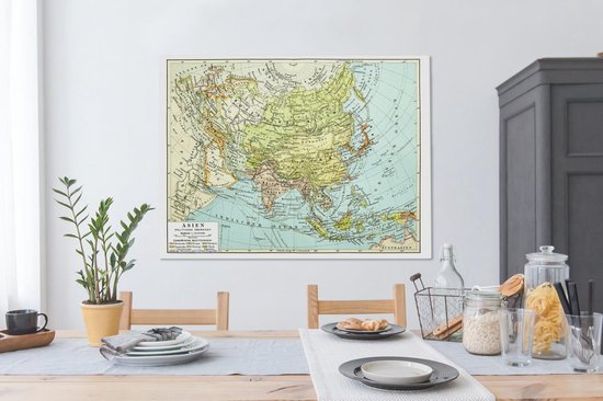 Carte du monde classique Asie - 120x90 cm - Toile