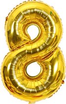 Cijfer ballon 8 jaar Babydouche - goud folie helium ballonnen - 100 cm - gouden acht verjaardag versiering