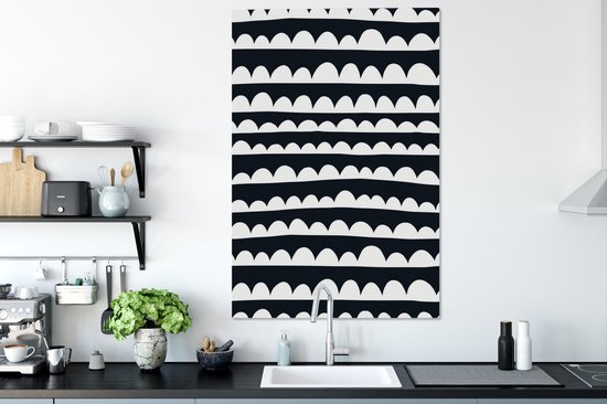 Motif pour enfants avec des lignes avec des demi-cercles en noir et blanc 80x120 cm - Tirage photo sur toile (Décoration murale salon / chambre)