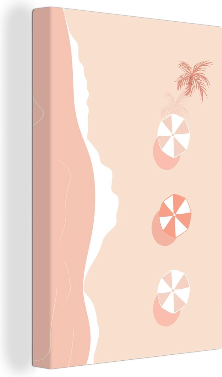 Canvas Schilderij Strand - Parasol - Pastel - 20x30 cm - Wanddecoratie