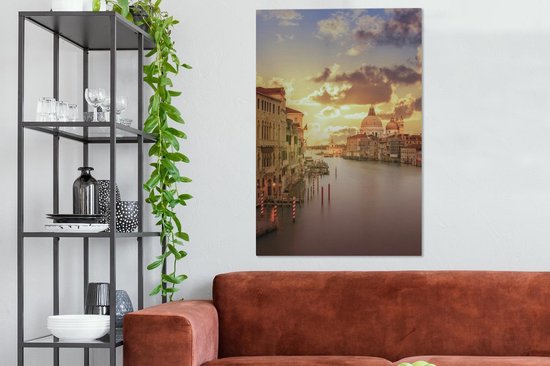 Grand Canal au coucher du soleil 90x140 cm - Tirage photo sur toile (Décoration murale salon / chambre) / Villes européennes Peintures sur toile