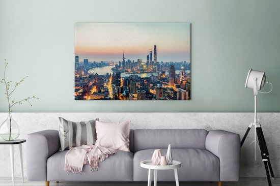 Shanghai au lever du soleil 140x90 cm - Tirage photo sur toile (Décoration murale salon / chambre)