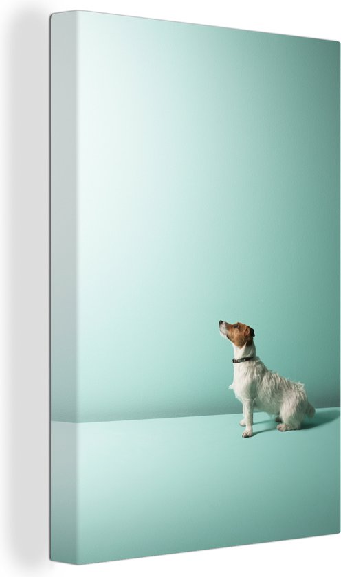 Canvas schilderij 90x140 cm - Wanddecoratie Hond die naar boven kijkt - Muurdecoratie woonkamer - Slaapkamer decoratie - Kamer accessoires - Schilderijen