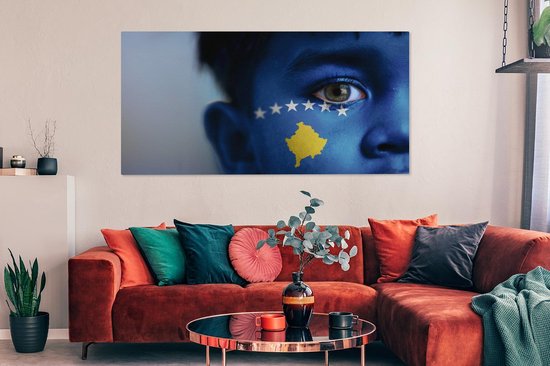 Drapeau du Kosovo sur toile 2cm 160x80 cm - Tirage photo sur toile (Décoration murale salon / chambre)