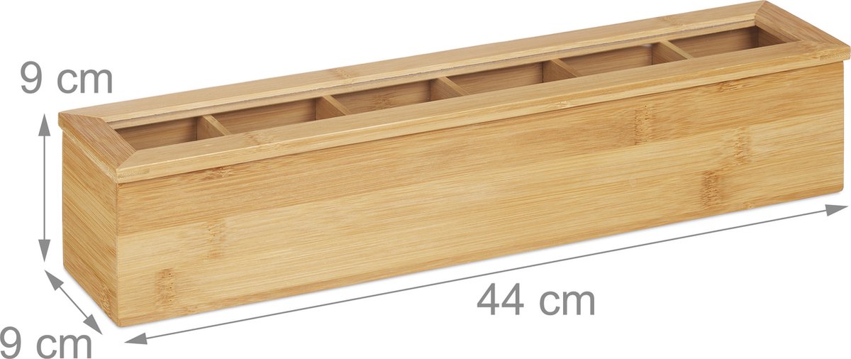 Stijlvolle theedoos - 6 vakken - bamboe - 9x44x9 cm — cadeau in Wonen & Interieur - foto 6