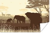 Poster Illustratie van Afrikaanse olifanten met antilopen - 180x120 cm XXL