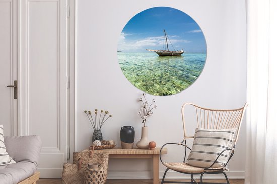 Autocollant de papier peint cercle mural bateau à voile abandonné ⌀ 120 cm / cercle de papier peint / cercle mural / cercle vivant - découpe auto-adhésive et ronde