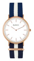 BLANCC herenhorloge Classic 40mm Blauw/Wit Nylon