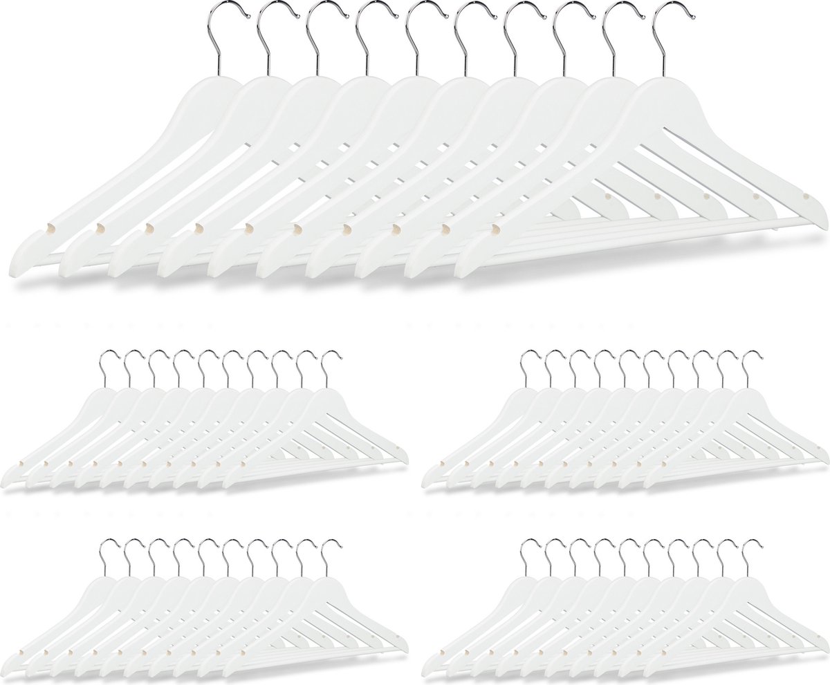 garderobehangers - set van 50 - draaibare haak - broekhangers - hout - wit