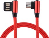 1m 2.4A-uitvoer USB naar Micro USB Dubbele elleboog Ontwerp Nylon Weave Stijl Data Sync Oplaadkabel, voor Samsung, Huawei, Xiaomi, HTC, LG, Sony, Lenovo en andere smartphones (rood