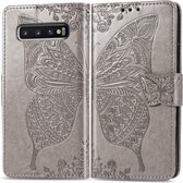Butterfly Love Flowers Embossing Horizontale Flip Leather Case voor Galaxy S10 +, met houder & kaartsleuven & portemonnee & lanyard (grijs)