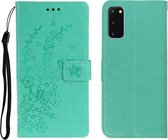 Voor Galaxy S20 Plum Blossom Pattern Links en Rechts Flip Leren Case met Beugel & Kaartsleuf & Portemonnee & Lanyard (Groen)