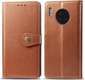 Voor huawei mate 30 pro retro effen kleur lederen gesp telefoonhoes met lanyard & fotolijst & kaartsleuf & portemonnee & standaardfunctie (bruin)