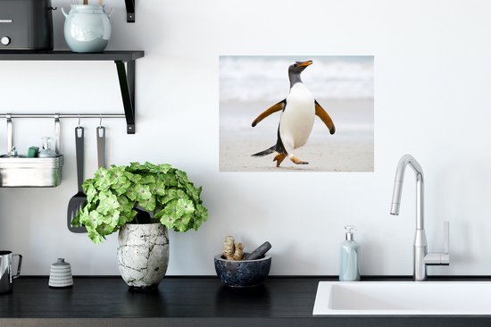 Sticker Muursticker Pingouins - pingouin court sur la plage - 40x30 cm - film adhésif autocollant - sticker mural repositionnable