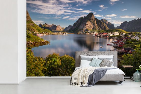 Papier peint - Papier peint Papier peint photo Village au bord d'un lac de montagne - Largeur 330 cm x hauteur 220 cm