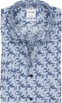 OLYMP Tendenz modern fit overhemd - korte mouw - blauw met roze gebloemd - Strijkvriendelijk - Boordmaat: 38