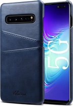 Suteni Calf Texture Back Cover beschermhoes met kaartsleuven voor Galaxy S10 5G (blauw)