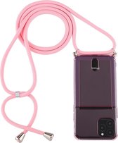 Voor iPhone 11 Pro transparante TPU beschermhoes met draagkoord en kaartsleuf (roze)