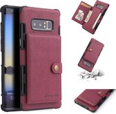 Let op type!! Voor Galaxy Note8 geborsteld textuur schokbestendig PU + TPU case  met kaartsleuven & portemonnee & fotolijstjes (wijn rood)