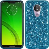 Plating Glittery Powder schokbestendige TPU-hoes voor Motorola Moto G7 Power (blauw)