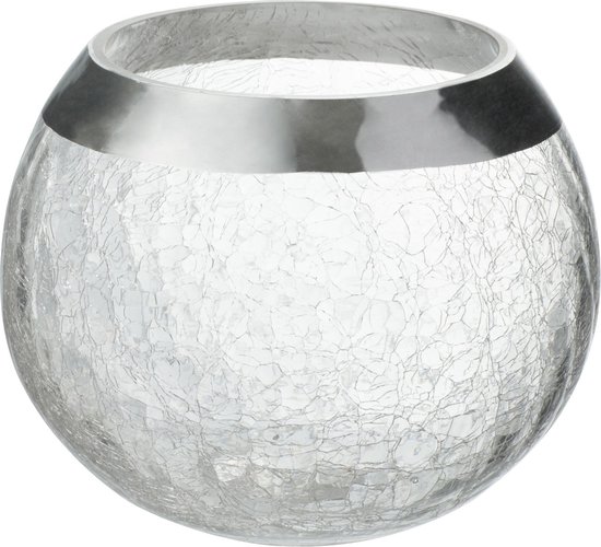 J-Line kaarshouder Bol Craquele - glas - transparant/zilver - large