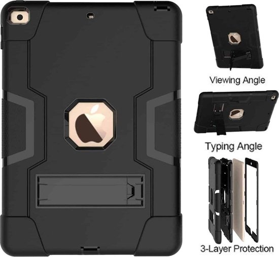 Geschikt Voor iPad Hoes 9/8/7 Generatie - 10.2 Inch - 9e/8e/7e Generatie - 2021/2020/2019 - Hoesje - Shockproof Case Cover - Met Standaard - Extra Stevig - Schokbestendig - Zwart