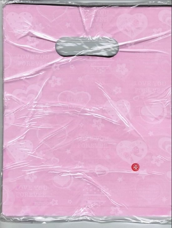Plastic Tasjes 25x20 (100 stuks) licht roze met hartjes