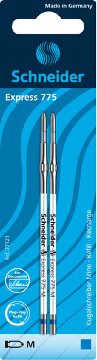 Schneider balpenvulling - Express 775 - M - blauw - 2 stuks op blister - S-77121 - Schneider Schrijfwaren