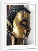 Foto in frame , Het profiel van een Gouden Boeddha , 120x80cm , Multikleur , Premium print