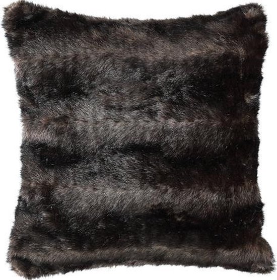 PTMD Noud dark brown faux fur cushion square - PTMD COLLECTION