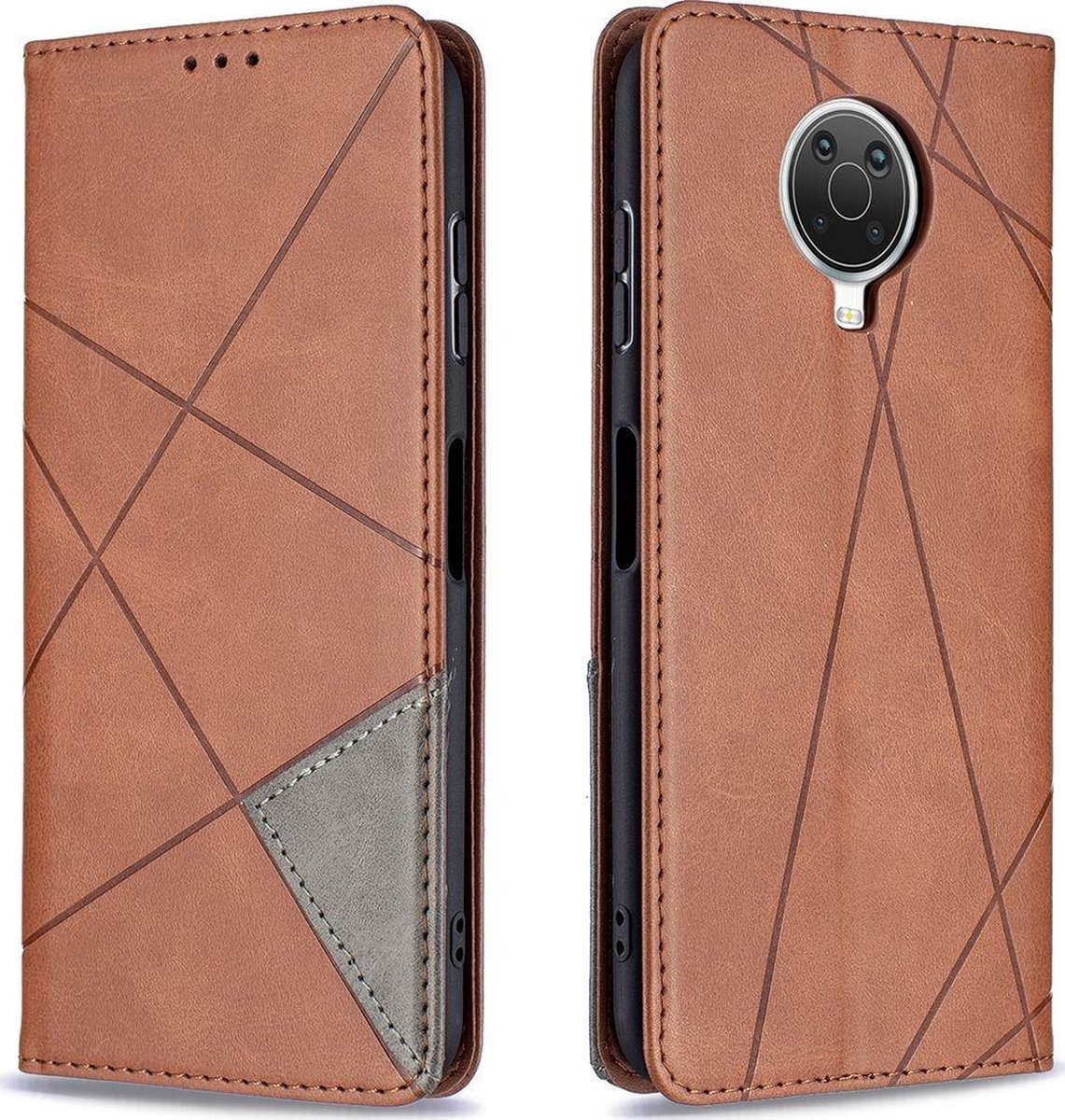 Mobigear Telefoonhoesje geschikt voor Nokia G20 Hoesje | Mobigear Rhombus Slim Bookcase | Pasjeshouder voor 2 Pasjes | Telefoonhoesje voor Pinpas / OV Kaart / Rijbewijs - Bruin