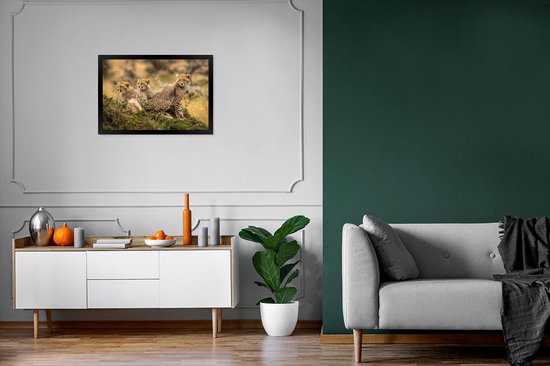 Photo dans le cadre - Gros plan de léopards sur fond flou Cadre photo noir sans passe-partout 60x40 cm - Affiche sous cadre (Décoration murale salon / chambre)