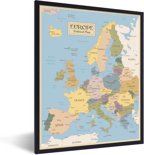 Affiche avec cadre Carte - Europe - Ancien - 30x40 cm