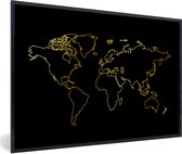 Fotolijst incl. Poster - Gouden wereldkaart op een zwarte achtergrond - 90x60 cm - Posterlijst