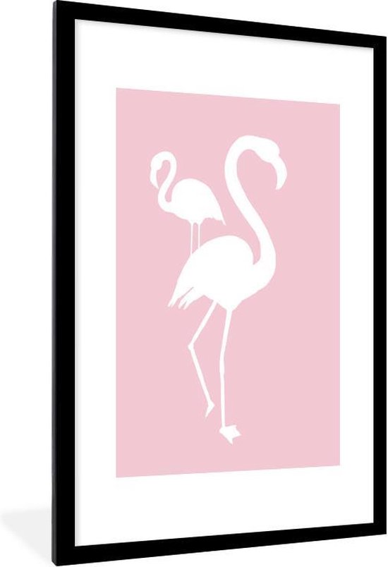 Fotolijst incl. Poster - Roze - Wit - Flamingo - 60x90 cm - Posterlijst