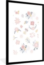 Fotolijst incl. Poster - Bloemen - Patronen - Pastel - Roze - Meisjes - Baby - Kindje - 80x120 cm - Posterlijst