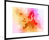 Fotolijst incl. Poster - Kaart - Europa - Kleurrijk - 120x80 cm - Posterlijst