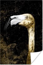Portrait d'un flamant rose doré sur fond noir à taches dorées 80x120 cm