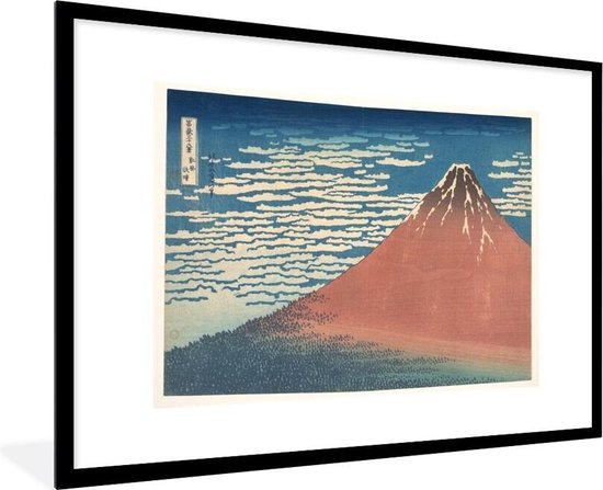 Fotolijst incl. Poster - Mount Fuji - schilderij van Katsushika Hokusai - 90x60 cm - Posterlijst