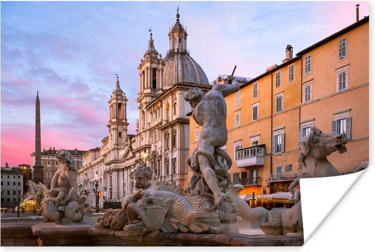 Neptunesfontein in Rome 180x120 cm XXL / Groot formaat! - Foto print op Poster (wanddecora