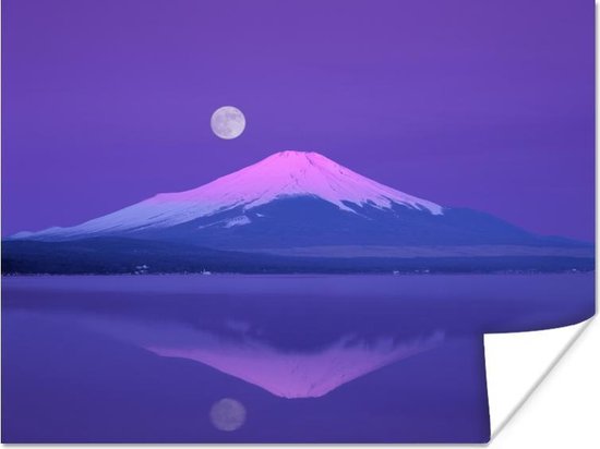 Witte maan in de boven de Mt Fuji poster 160x120 cm Foto print op... |