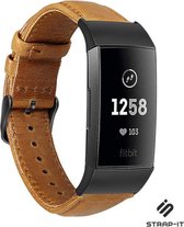 Strap-it Leren bandje - geschikt voor Fitbit Charge 3 / Fitbit Charge 4 - bruin