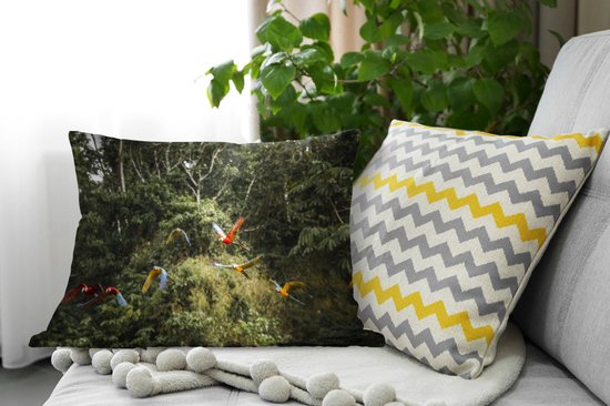 Sierkussen pour la vie forestière à l'intérieur - Perroquets dans la forêt tropicale - 60x40 cm - Coussin rectangulaire en coton