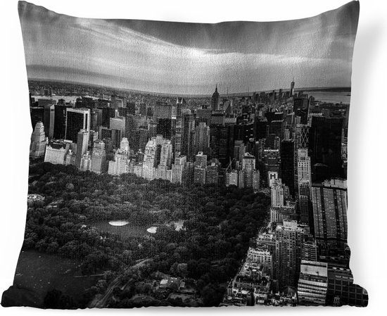 Sierkussens - Kussen - Luchtfoto Central Park, New York -zwart-wit - 60x60 cm - Kussen van katoen