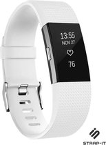 Siliconen Smartwatch bandje - Geschikt voor Fitbit Charge 2 siliconen bandje - wit - Strap-it Horlogeband / Polsband / Armband - Maat: Maat L