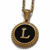 Aramat jewels -ketting-letter l- chirurgisch staal - zwart - goudkleurig-45cm - dames- rond