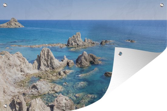 Affiche de jardin La côte rocheuse le long d'Arrecife près de Lanzarote 180x120 cm - Toile de jardin / Toile d'extérieur / Peintures d'extérieur (décoration de jardin) XXL / Groot format!