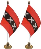 2x stuks Amsterdam tafelvlaggetjes 10 x 15 cm met standaard - thema versiering vlaggen