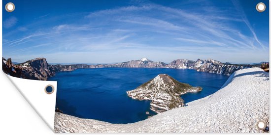 Een panorama van het Nationaal park Crater Lake in de winter - Tuindoek